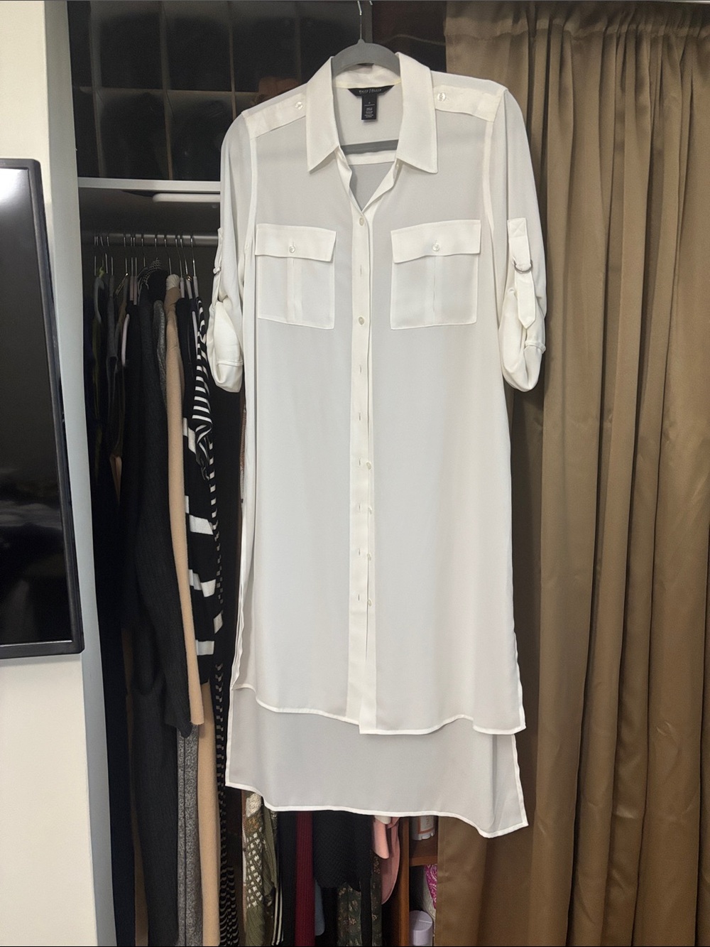 White House Black Market White High-Low Shirt Dress